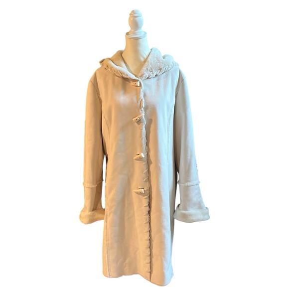 Coldwater Creek Penny Lane Long Hooded Ivory Coat Faux Fur & Suede Plus Size 2X - Picture 1 of 16